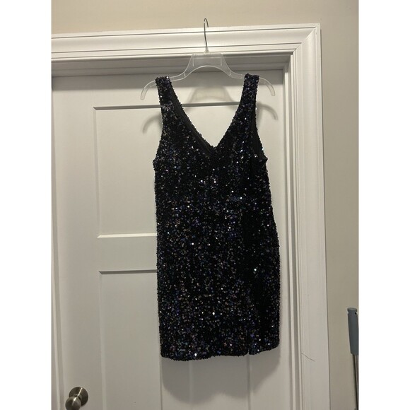 Crystal Doll Size 15 Amber Black Multicolor Sequin Tank Mini Dress Stretchy Hoco - Picture 1 of 7